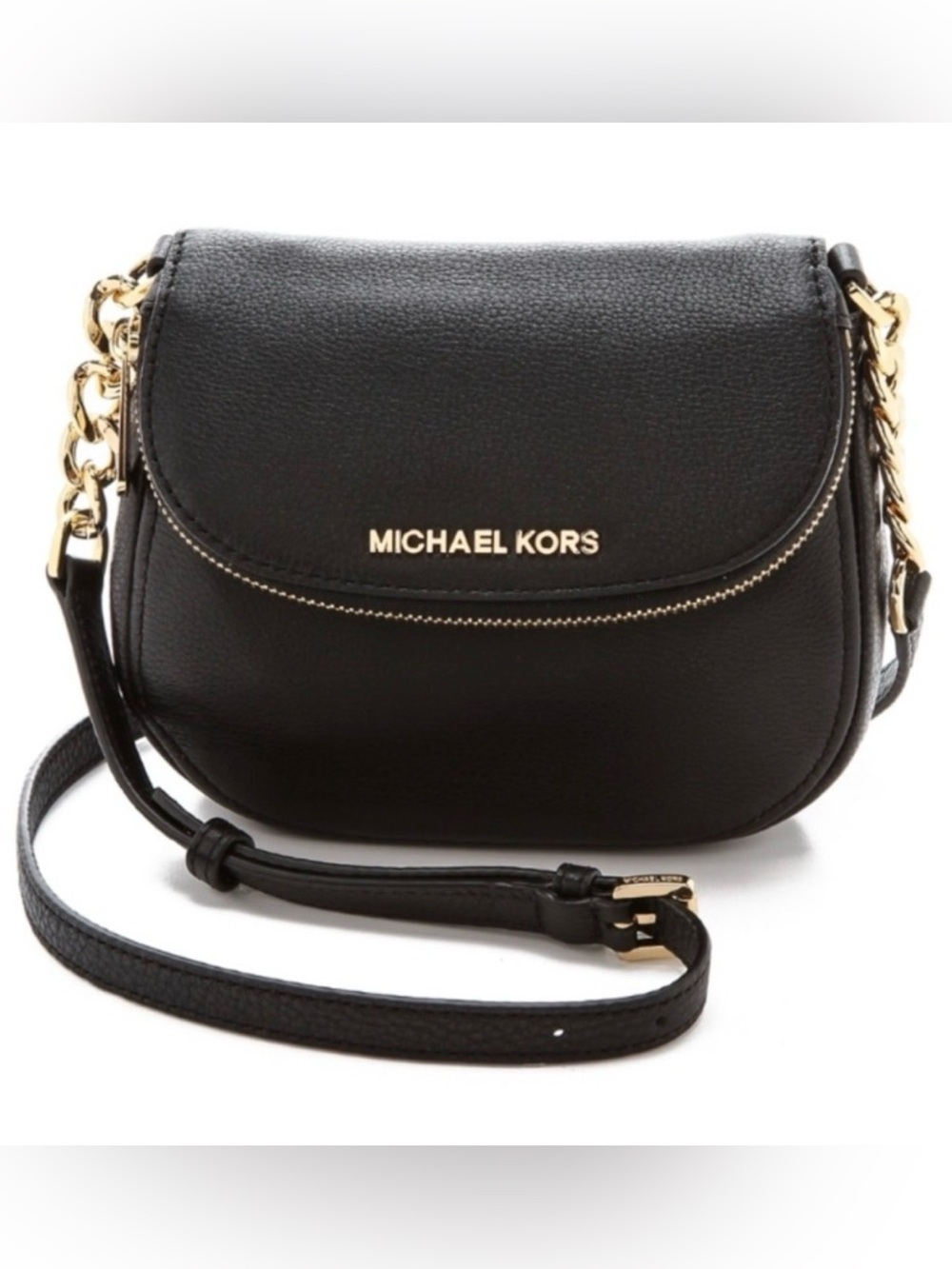Michael Kors Black Pebbled Leather Crossbody with Gold Hardware